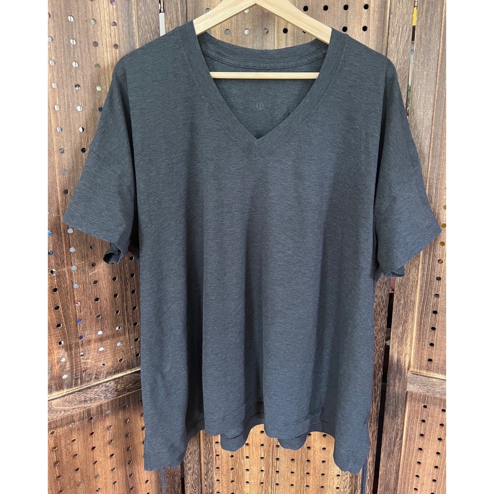 Lululemon Athletica Side Tie V Neck Gray T Shirt Women's XL Missing Tag READ